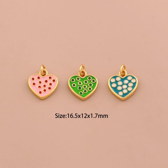 18K Gold Enamel Heart Charms,Love Charms Pendants,Heart Charm for DIY Jewelry Making Supply