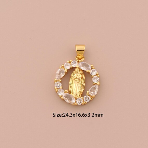 18K Gold Virgin Mary Charms,CZ Pave Religious Charms Pendants,Catholic Charm for DIY Jewelry Making Supply