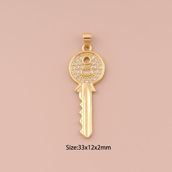 18K Gold Key Charms,CZ Pave Minimalist Charms Pendants,Key Charm for DIY Jewelry Making Supply