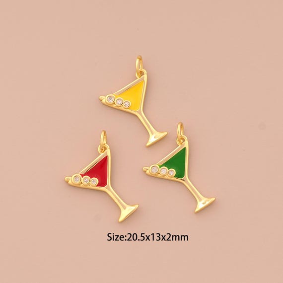 18K Gold Goblet Charms,CZ Pave Wine Glass Charms Pendants,Enamel Goblet Charm for DIY Jewelry Making Supply
