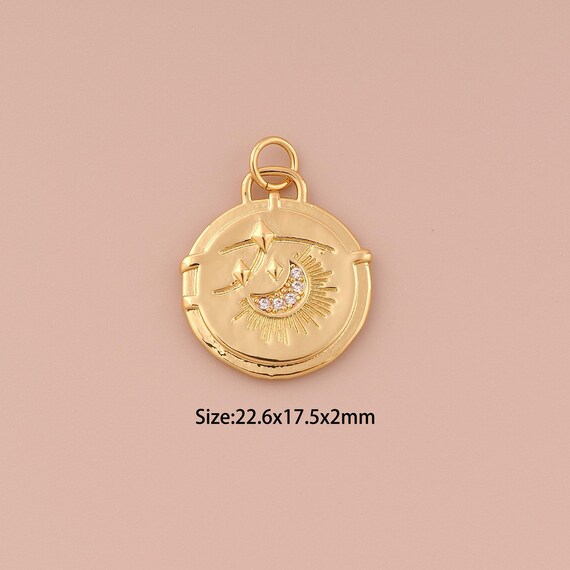 18K Gold Moon Pendant Charms,CZ Pave Minimalist Charms Pendants,Star Pendant Charm for DIY Jewelry Making Supply
