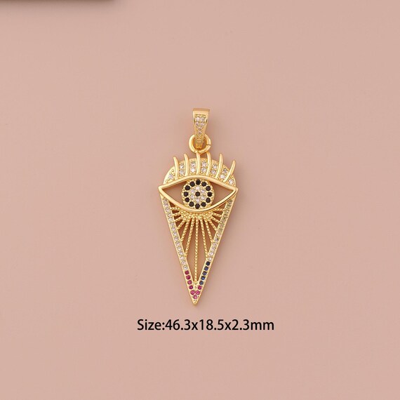 18K Gold Evil Eye Charms,CZ Pave Minimalist Charms Pendants,Devil Eye Charm for DIY Jewelry Making Supply