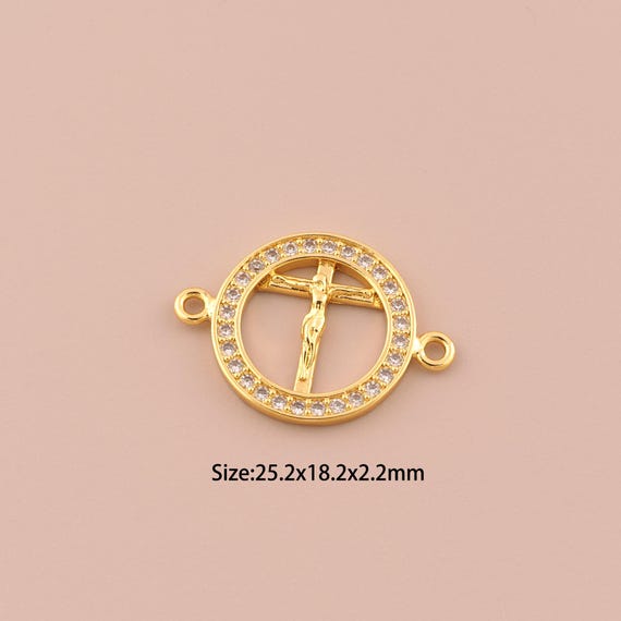 18K Gold Cross Connector,CZ Pave Religious Connector Charms,Victim Connector for DIY Jewelry Making Supply