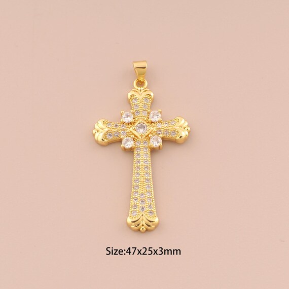 18K Gold Cross Charms,CZ Pave Religion Charms Pendants,Christian Charm for DIY Jewelry Making Supply