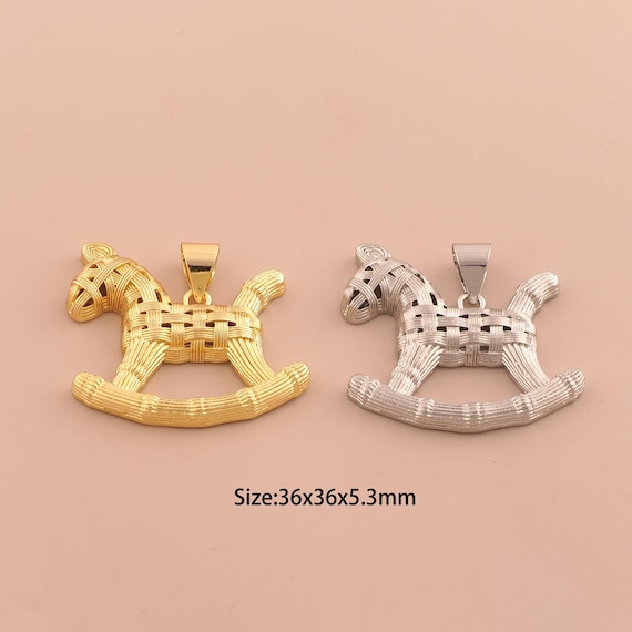 18K Gold Rocking Horse Charms,Horse Charms Pendants,Animal Charm for DIY Jewelry Making Supply