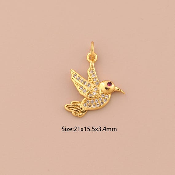 18K Gold Bird Charms,CZ Pave Animal Charms Pendants,Bird Charm for DIY Jewelry Making Supply