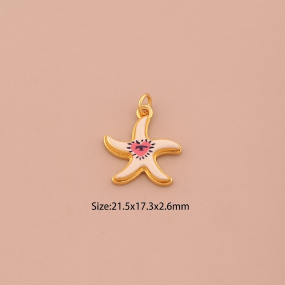 18K Gold Starfish Charms,Enamel Evil Eye Charms Pendants,Starfish Charm for DIY Jewelry Making Supply