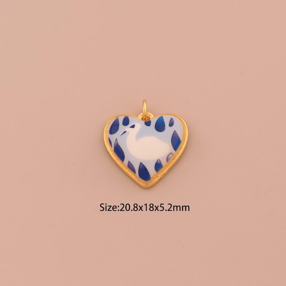 18K Gold Heart Charms,Enamel Love Charms Pendants,Swan Charm for DIY Jewelry Making Supply