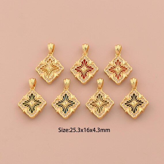 18K Gold Star Charms,CZ Pave Celestial Charms Pendants,Enamel Starburst Charm for DIY Jewelry Making Supply