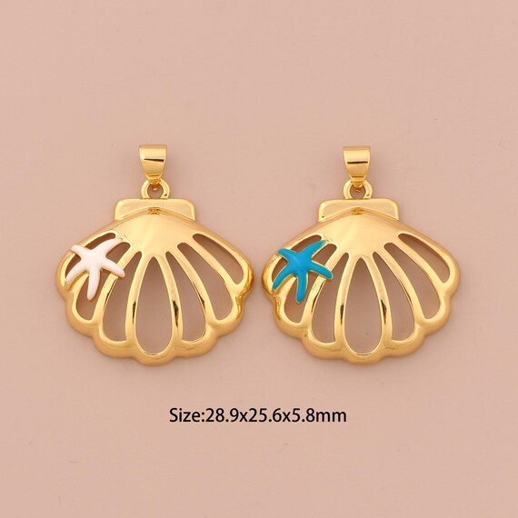 18K Gold Shell Charms,Enamel Starfish Charms Pendants,Shell Charm for DIY Jewelry Making Supply