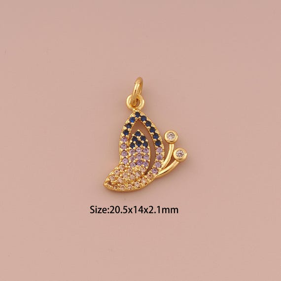 18K Gold Butterfly Charms,CZ Pave Minimalist Charms Pendants,Butterfly Charm for DIY Jewelry Making Supply