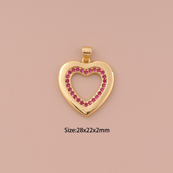 18K Gold Heart Charms,CZ Pave Minimalist Charms Pendants,Heart Charm for DIY Jewelry Making Supply