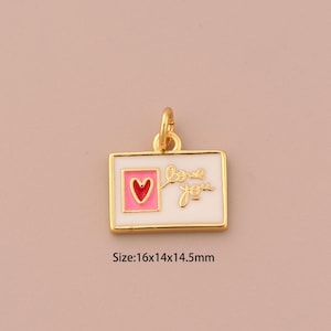 18K Gold Postkarte Charms, Quadrat Charme Anhänger, Emaille Herz Charm für DIY Schmuckherstellung Versorgung