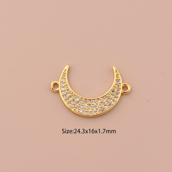 18K Gold Crescent Moon Connector,CZ Pave Celestial Connector Charms,Moon Connector for DIY Jewelry Making Supply