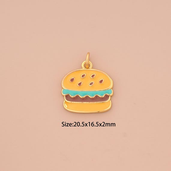 18K Gold Hamburger Charms,Enamel Gourmet Charms Pendants,Hamburger Charm for DIY Jewelry Making Supply