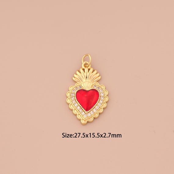 18K Gold Heart Charms,CZ Pave Love Charms Pendants,Enamel Heart Charm for DIY Jewelry Making Supply