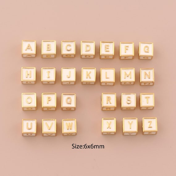 18K Gold 26 Letter Spacer Bead,Enamel Initial Bead,Square Bead for DIY Jewelry Making Supply