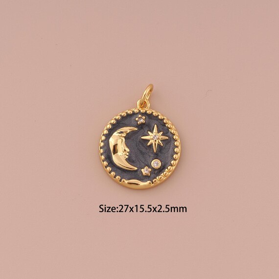 18K Gold Moon Charms,CZ Pave Minimalist Charms Pendants,Star Charm for DIY Jewelry Making Supply