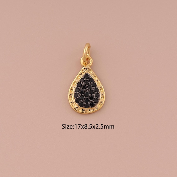 18K Gold Water Drop Charms,CZ Pave Minimalist Charms Pendants,Water Drop Charm for DIY Jewelry Making Supply
