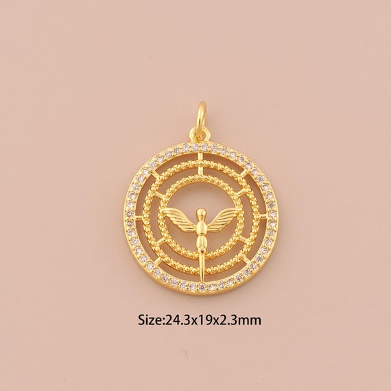 18K Gold Bird Charms,CZ Pave Round Charms Pendants,Animal Charm for DIY Jewelry Making Supply