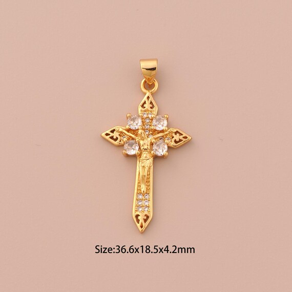 18K Gold Victim Charms,CZ Pave Cross Charms Pendants,Religious Charm for DIY Jewelry Making Supply