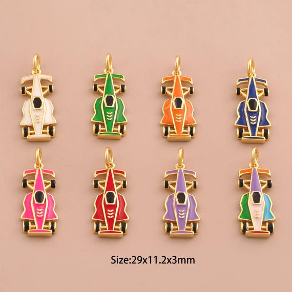 18K Gold Racing Charms,F1 Racing Charms Pendants,Enamel Racing Charm for DIY Jewelry Making Supply