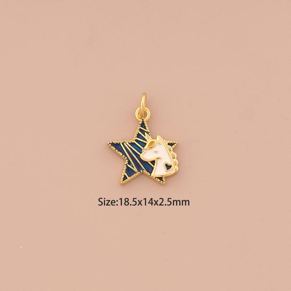 18K Gold Enamel Star Charms,Starburst Charms Pendants,Unicorn Charm for DIY Jewelry Making Supply