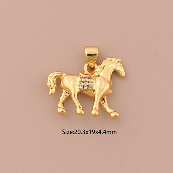 18K Gold Horse Charms,CZ Pave Animal Charms Pendants,Horse Charm for DIY Jewelry Making Supply
