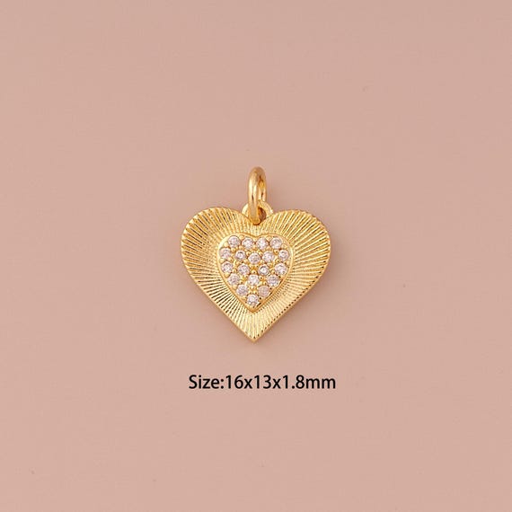 18K Gold Heart Charms,CZ Pave Minimalist Charms Pendants,Heart Charm for DIY Jewelry Making Supply