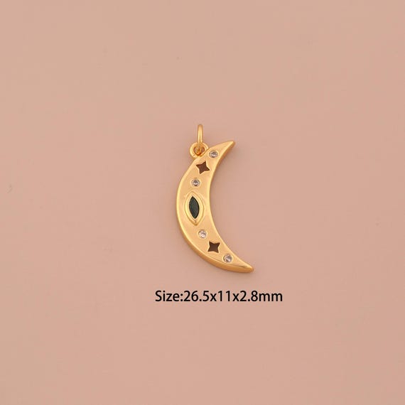 18K Gold Crescent Moon Charms,CZ Pave Celestial Charms Pendants,Star Charm for DIY Jewelry Making Supply