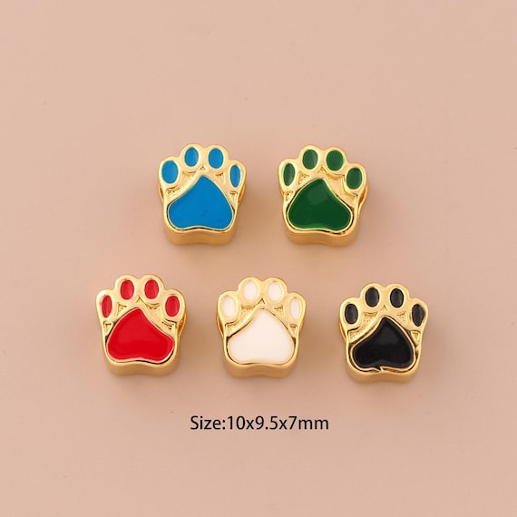 18K Gold Animal Footprint Spacer Bead,Enamel Animal Footprint Bead,Animal Footprint Bead for DIY Jewelry Making Supply