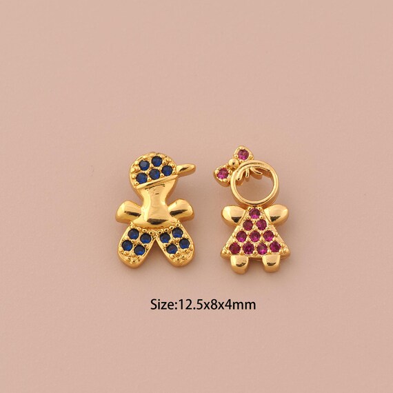 18K Gold Character Charms,CZ Pave Girl Charms Pendants,Boy Charm for DIY Jewelry Making Supply