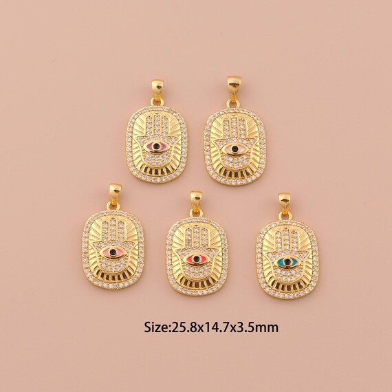 18K Gold Hamsa Charms,CZ Pave Minimalist Charms Pendants,Evil Eye Charm for DIY Jewelry Making Supply