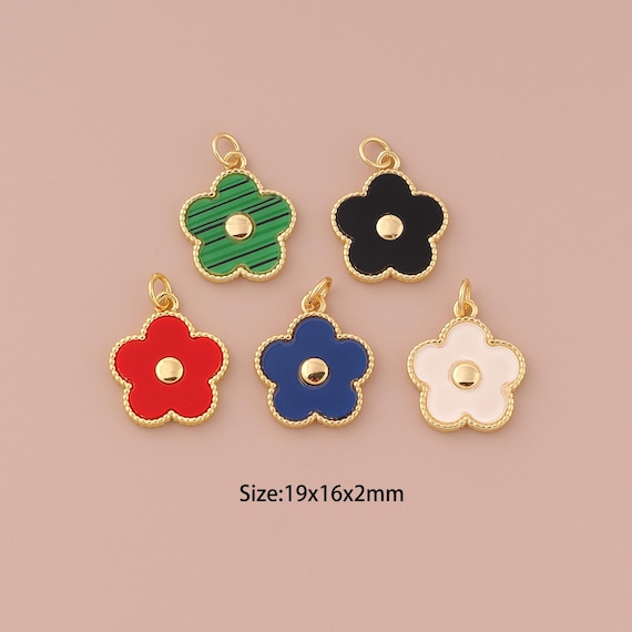 18K Gold Flower Charms,Enamel Minimalist Charms Pendants,Flower Charm for DIY Jewelry Making Supply