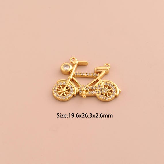 18K Gold Bicycle Charms,CZ Pave Bicycle Charms Pendants,Bicycle Charm for DIY Jewelry Making Supply