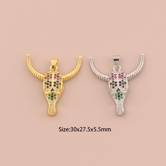 18K Gold Cow Head Charms,CZ Pave Cow Head Charms Pendants,Cow Head Charm for DIY Jewelry Making Supply