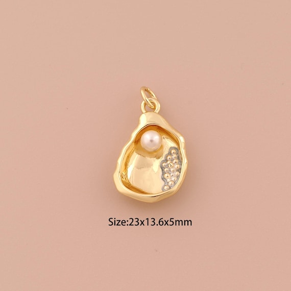 18K Gold Shell Charms,Minimalist Charms Pendants,Pearl Charm for DIY Jewelry Making Supply