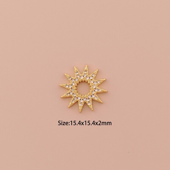 18K Gold Sun Charms,CZ Pave Minimalist Charms Pendants,Sun Charm for DIY Jewelry Making Supply
