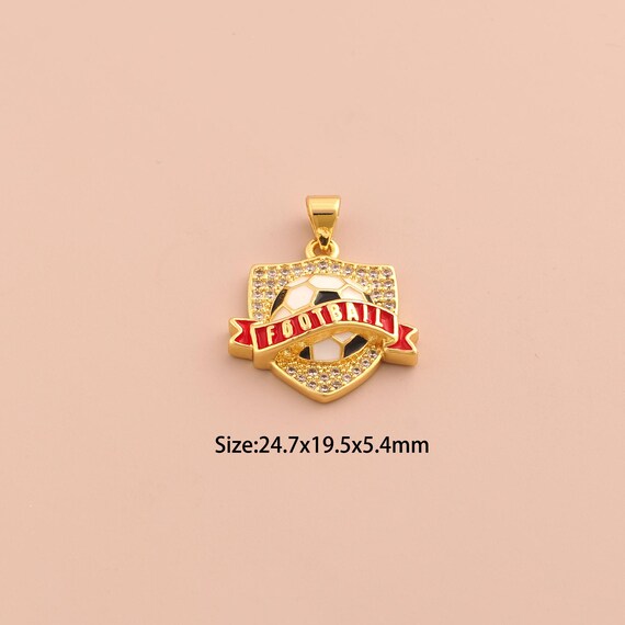 18K Gold Football Team Logo Charms,Enamel Football Charms Pendants,CZ Pave Team Logo Charm for DIY Jewelry Making Supply