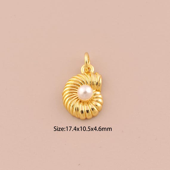 18K Gold Snail Shell Charms,Minimalist Charms Pendants,Pearl Shell Charm for DIY Jewelry Making Supply