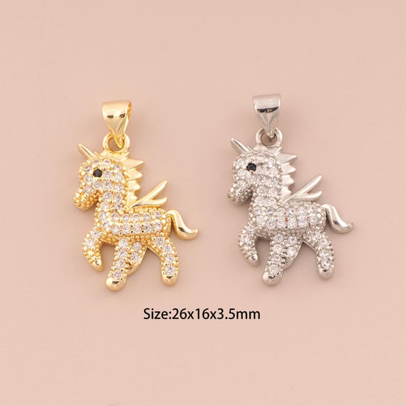 18K Gold Pegasus Charms,CZ Pave Pegasus Charms Pendants,Pegasus Charm for DIY Jewelry Making Supply