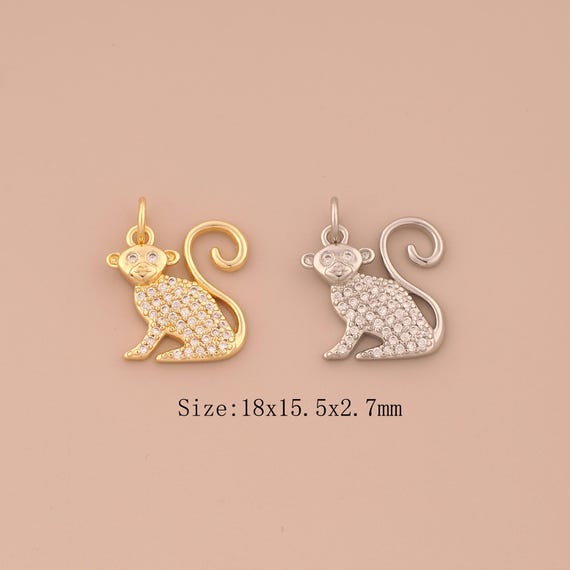 18K Gold Monkey Charms,CZ Pave Animal Charms Pendants,Monkey Charm for DIY Jewelry Making Supply