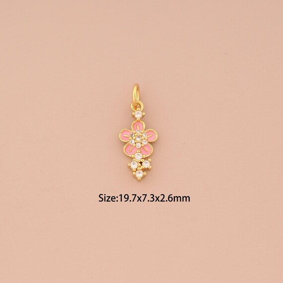 18K Gold Flower Charms,CZ Pave Flower Charms Pendants,Enamel Flower Charm for DIY Jewelry Making Supply