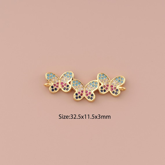 18K Gold Butterfly Connector,CZ Pave Minimalist Connector Charms,Butterfly Connector for DIY Jewelry Making Supply