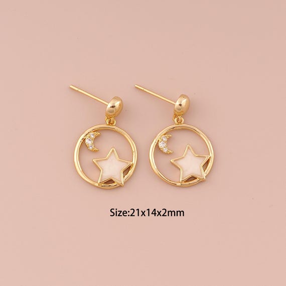 18K Gold Drop Stud Earrings,Moon Stud Earrings,Star Stud Earrings,Hypoallergenic Stud Earrings,Gift for Her