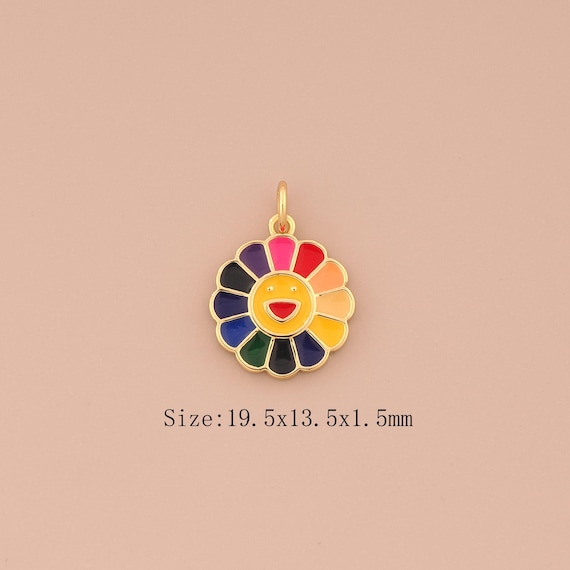 18K Gold Sunflower Charms,Enamel Sun Flower Charms Pendants,Sunflower Charm for DIY Jewelry Making Supply