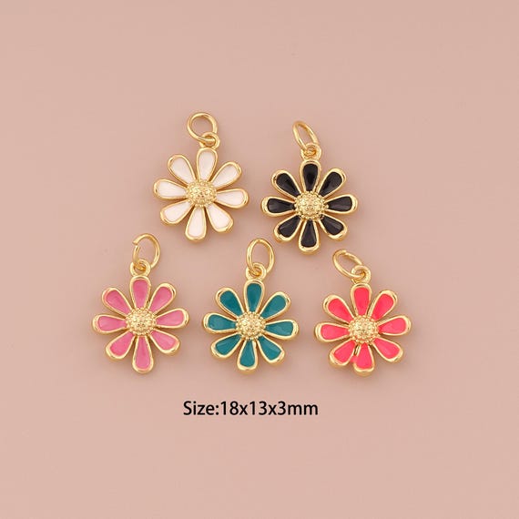 18K Gold Flower Charms,Enamel Minimalist Charms Pendants,Flower Charm for DIY Jewelry Making Supply