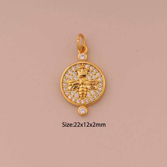 18K Gold Bee Charms,CZ Pave Minimalist Charms Pendants,Bee Charm for DIY Jewelry Making Supply