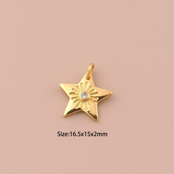 18K Gold Star Charms,CZ Pave Celestial Charms Pendants,Star Charm for DIY Jewelry Making Supply