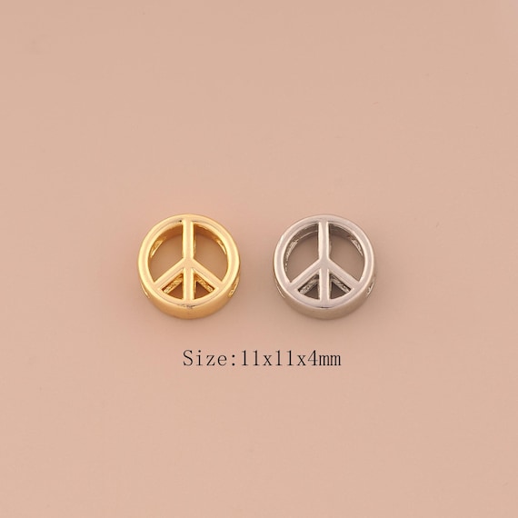 18K Gold Peace Sign Spacer Bead,Round Bead,Symbol Bead for DIY Jewelry Making Supply